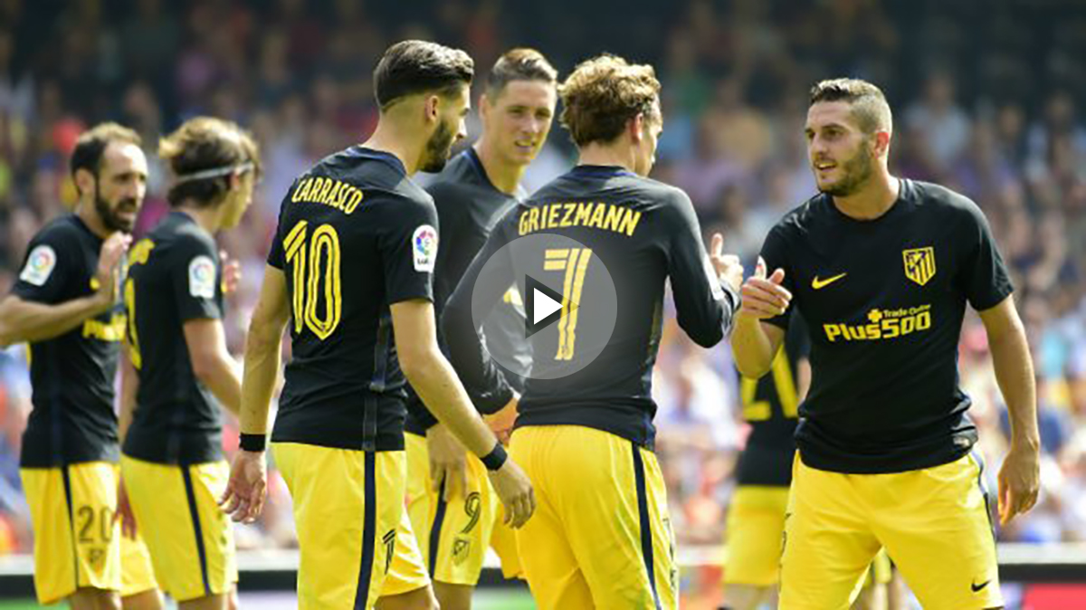 Los jugadores del Atlético celebran el gol de Griezmann. (AFP)