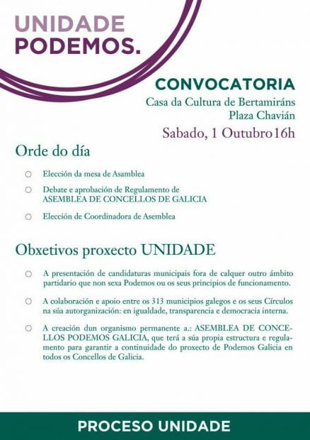 Convocatoria de la asamblea de Podemos Galicia en Ames (La Coruña).