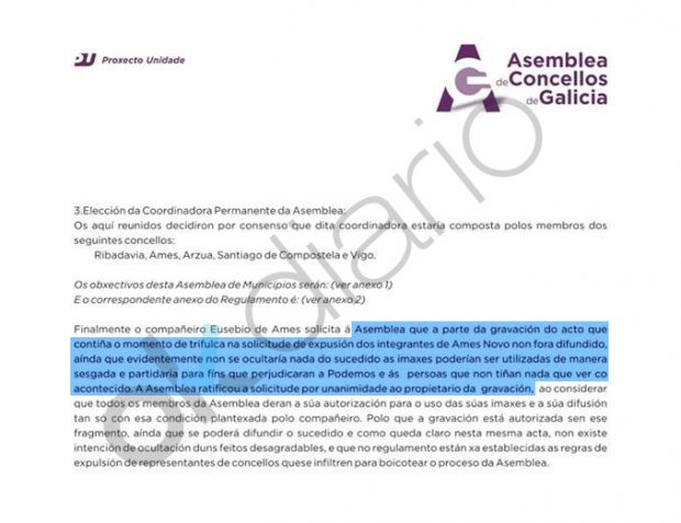 Acta de la reunión de Podemos Galicia.