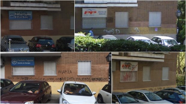 Diferentes pintadas desde 2008 en la sede. (Fotos: GM)