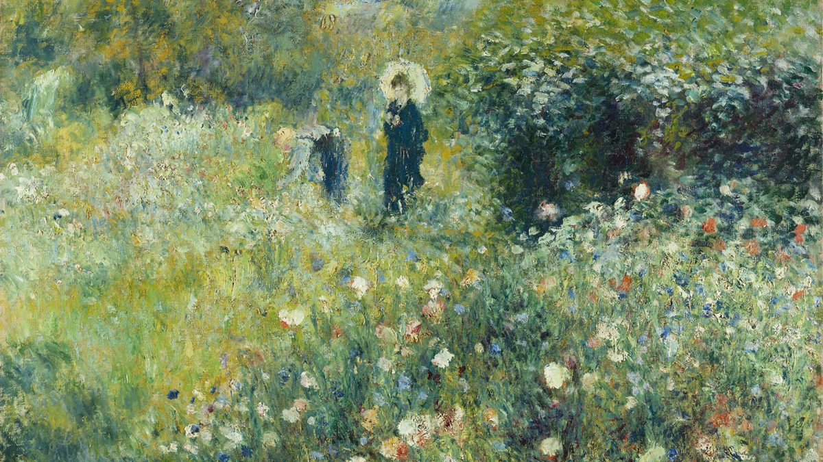 Mujer con sombrilla en un jardín. (Renoir, 1975)