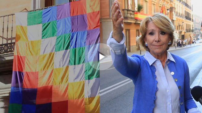 Carmena pone una bandera indígena más grande que la española en un edificio municipal