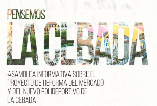 Cartel informativo de un acto municipal en el Mercado de la Cebada de Madrid.