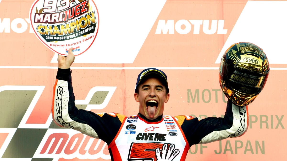 Márquez celebra el Mundial de MotoGP en Motegi. (AFP)
