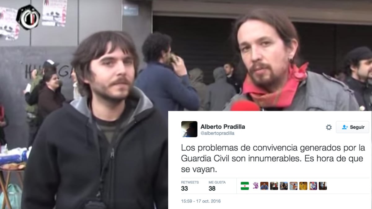 Alberto Pradilla es entrevistado por Pablo Iglesias en el programa La Tuerka. Abajo uno de los tuits de Pradilla a raíz de la agresión en Alsasua.