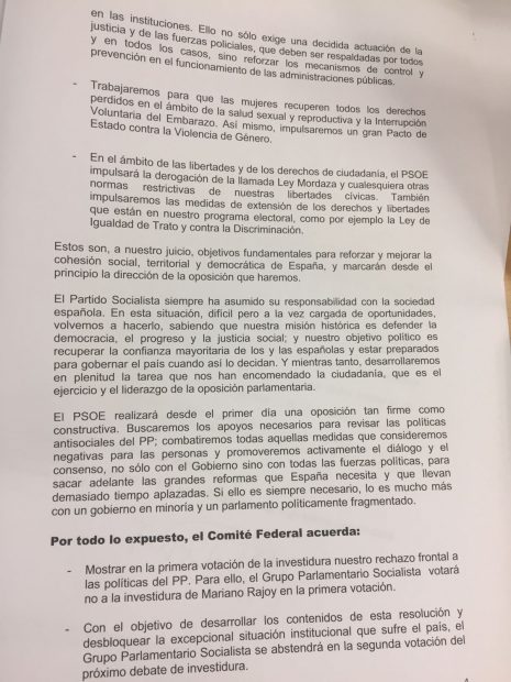 Texto de la resolución defendida por Elena Valenciano.