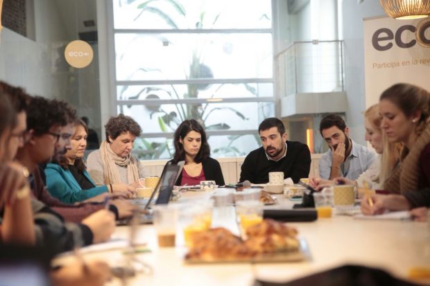 Desayuno de Juntas Podemos en Lavapiés. (Foto: JP)