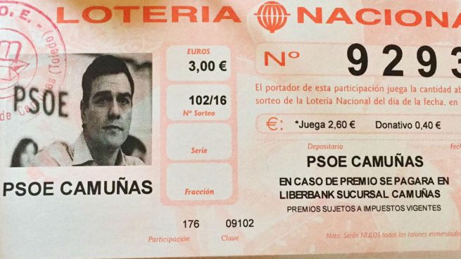 La agrupación del PSOE en Camuñas (Toledo) vende lotería de Navidad con la fotografía de Sánchez