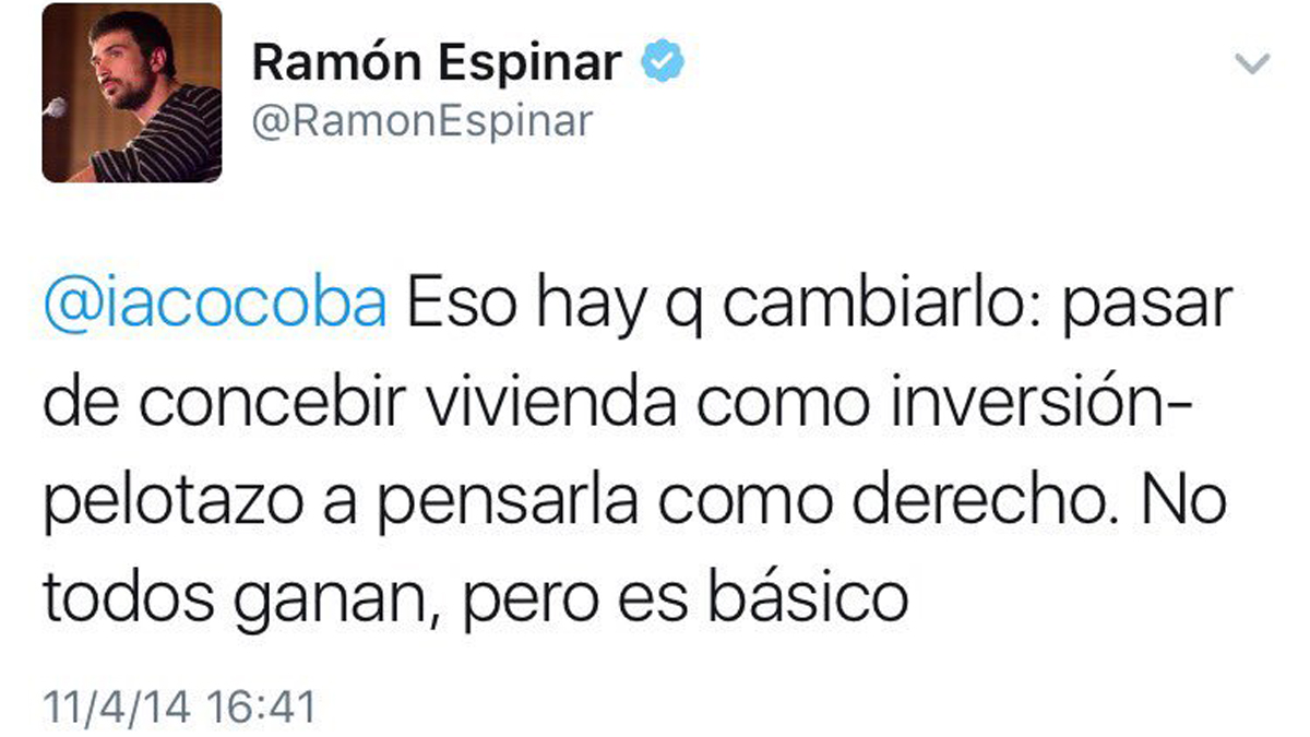 Tuit de Ramón Espinar en 2014.