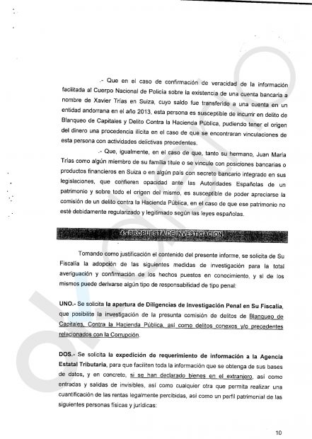 Informe de la UDEF sobre el patrimonio de Xavier Trías.