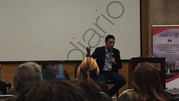 Pedro Sánchez, durante su conferencia en Washington.