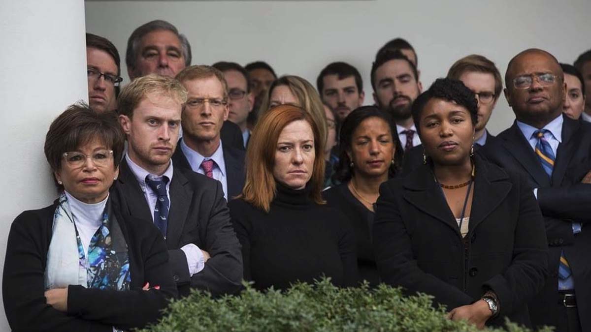 Los empleados de la Casa Blanca durante la visita de Trump.