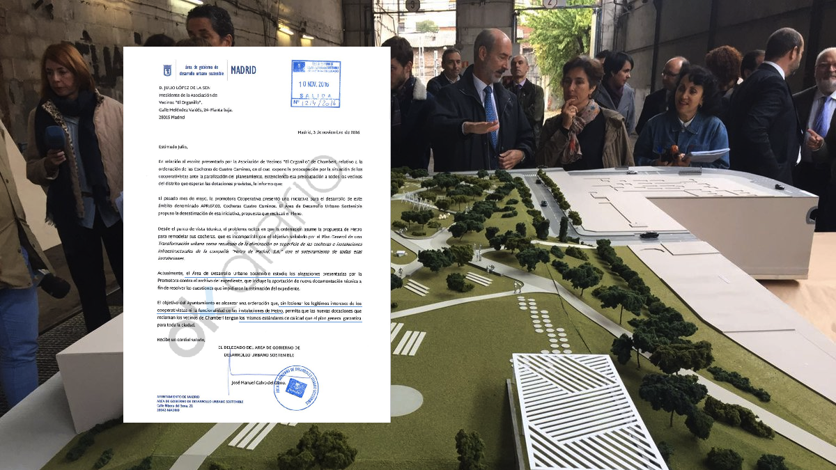 La carta del edil de Urbanismo y la maqueta del proyecto adaptado a los requerimientos del Ayuntamiento. (Foto: TW)