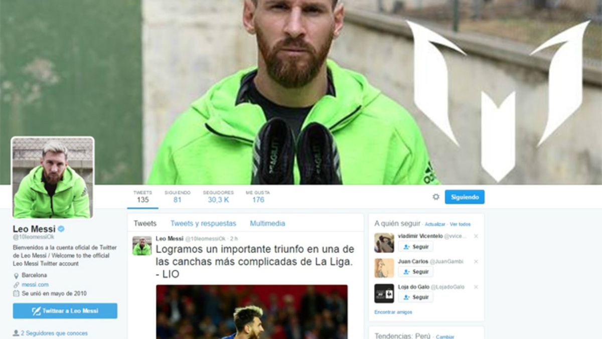 Esta es la cuenta de Messi que Twitter verificó por error.
