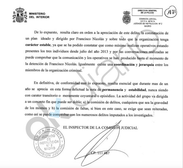 Informe de la Comisión Judicial de Policía sobre Francisco Nicolás.