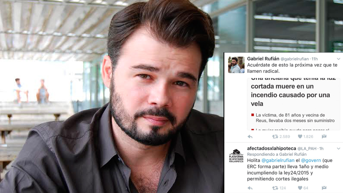 Gabriel Rufián, diputado por ERC, junto al tuit que ha originado el baile de zascas.