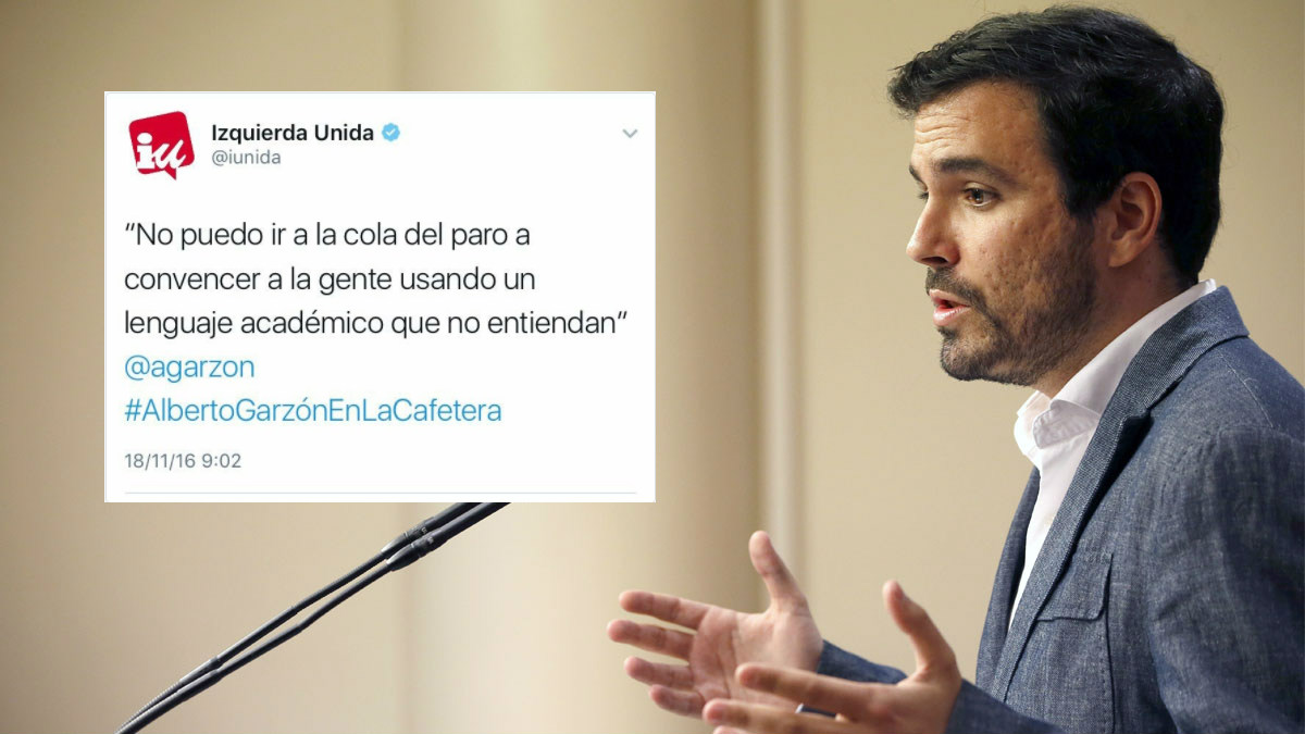 Alberto Garzón y el tuit que han modificado en IU para maquillar el mensaje de su dirigente.