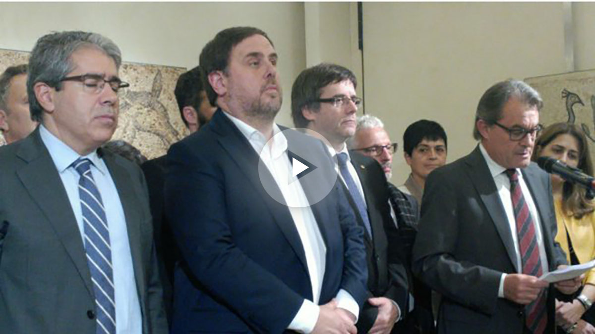 Artur Mas, con Puigdemont, Junqueras y Homs, este martes.