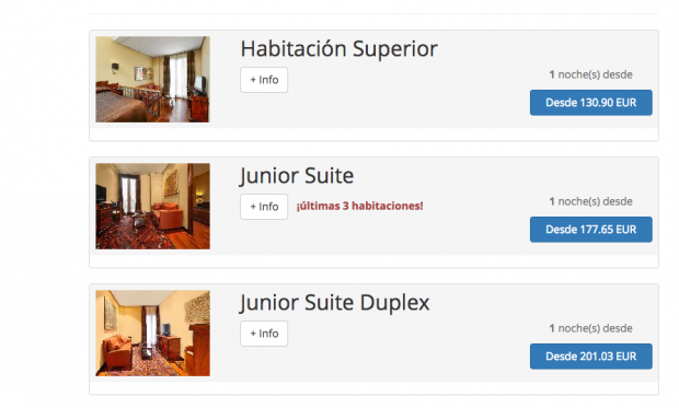 Los precios del Hotel Villa Real.
