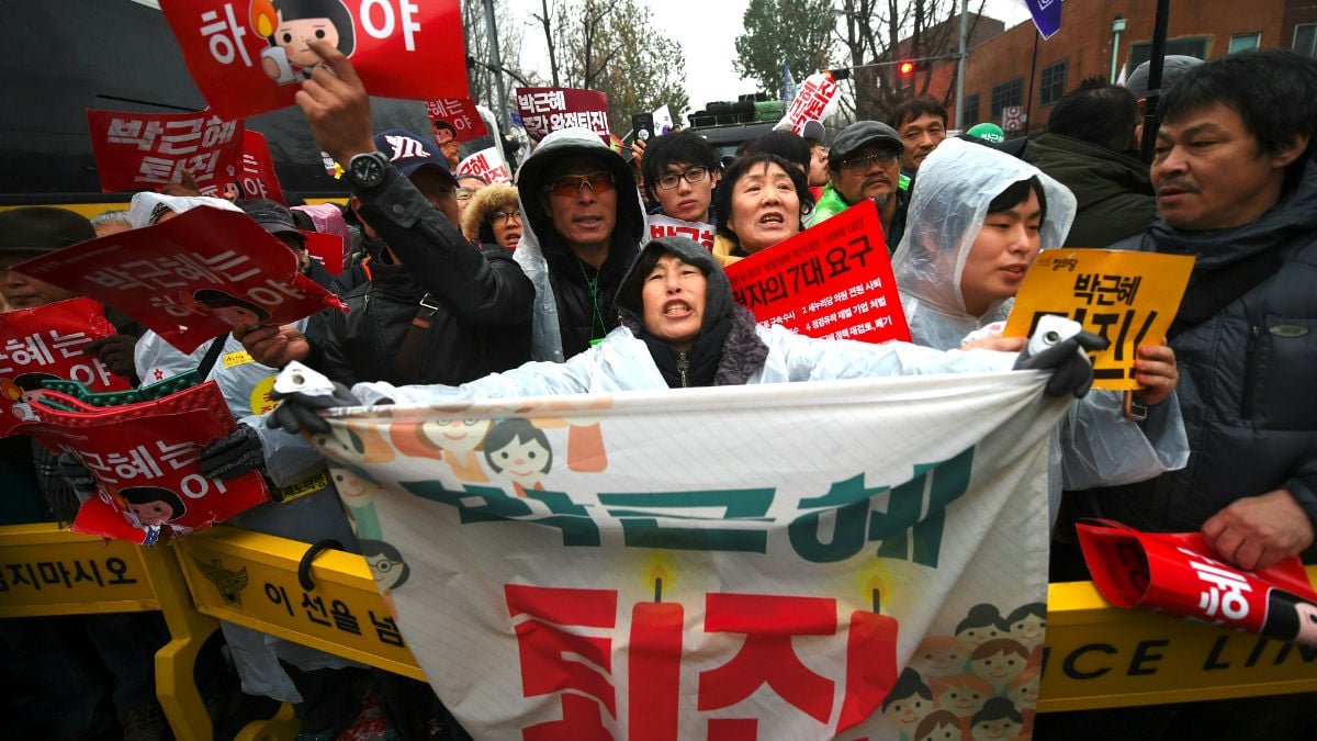 Manifestantes en la protesta de Seúl contra la presidenta de Corea (Foto: AFP).