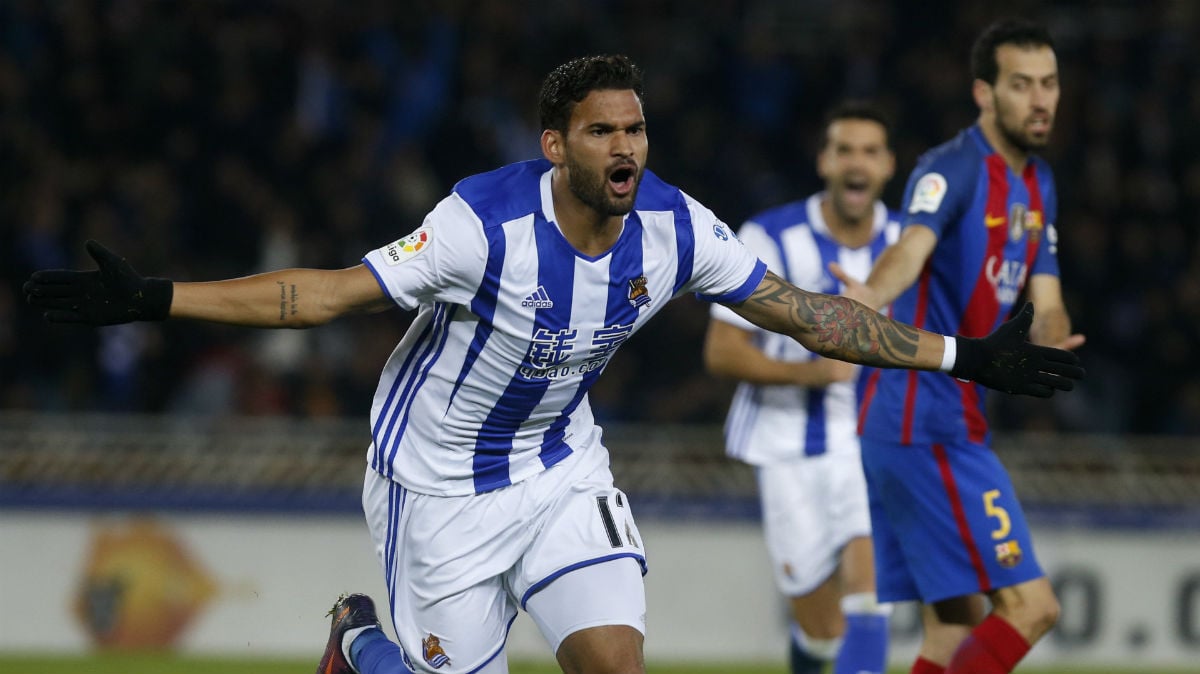 William José celebra el gol de la Real Sociedad. (EFE)