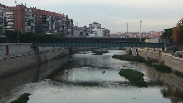 Aspecto actual de la presa en Madrid Río.