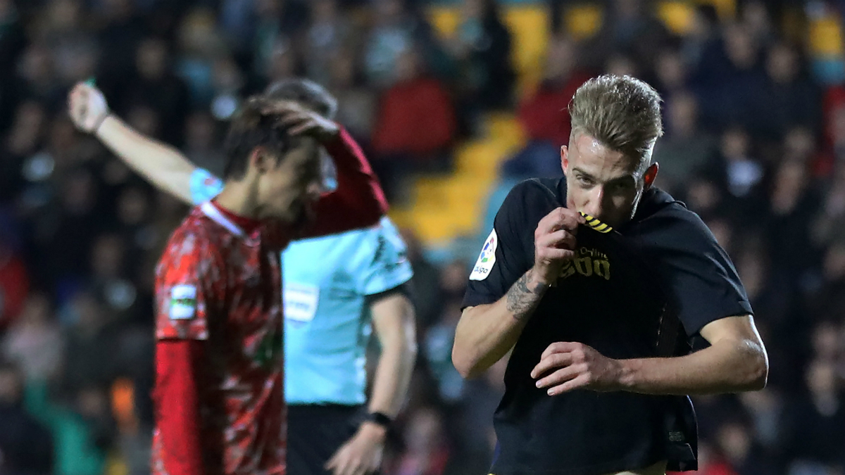 Roberto Núñez celebra el gol que anotó en su debut con el Atlético en Copa