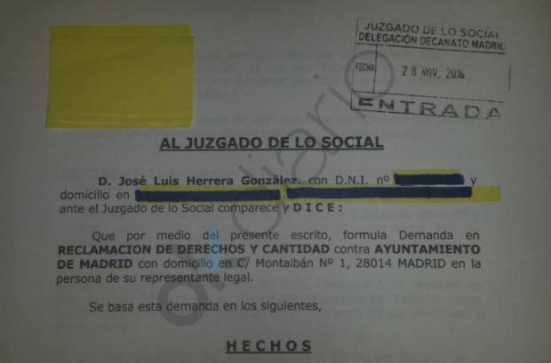 Inicio de la demanda al Ayuntamiento de Madrid. (Clic para ampliar)