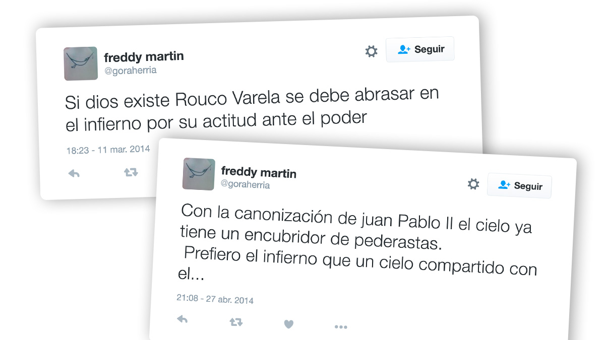 Tuits publicados por Freddy Martín Quintas, el dirigente podemita que lleva cuatro meses dando la vuelta al mundo.