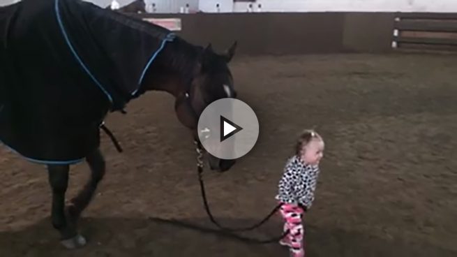 El tierno paseo de esta niña de tres años con su caballo