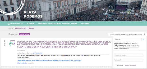 Captura de pantalla de 'Plaza Podemos', en Reddit.com.
