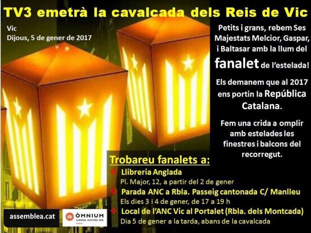 ANC y Òmnium piden a los catalanes que «iluminen con esteladas» la Cabalgata de Reyes