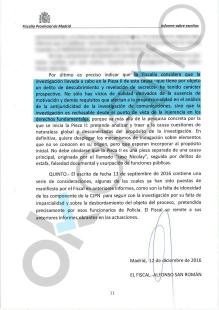 Escrito del fiscal, Alfonso San Román, en el caso del `pequeño Nicolás'.