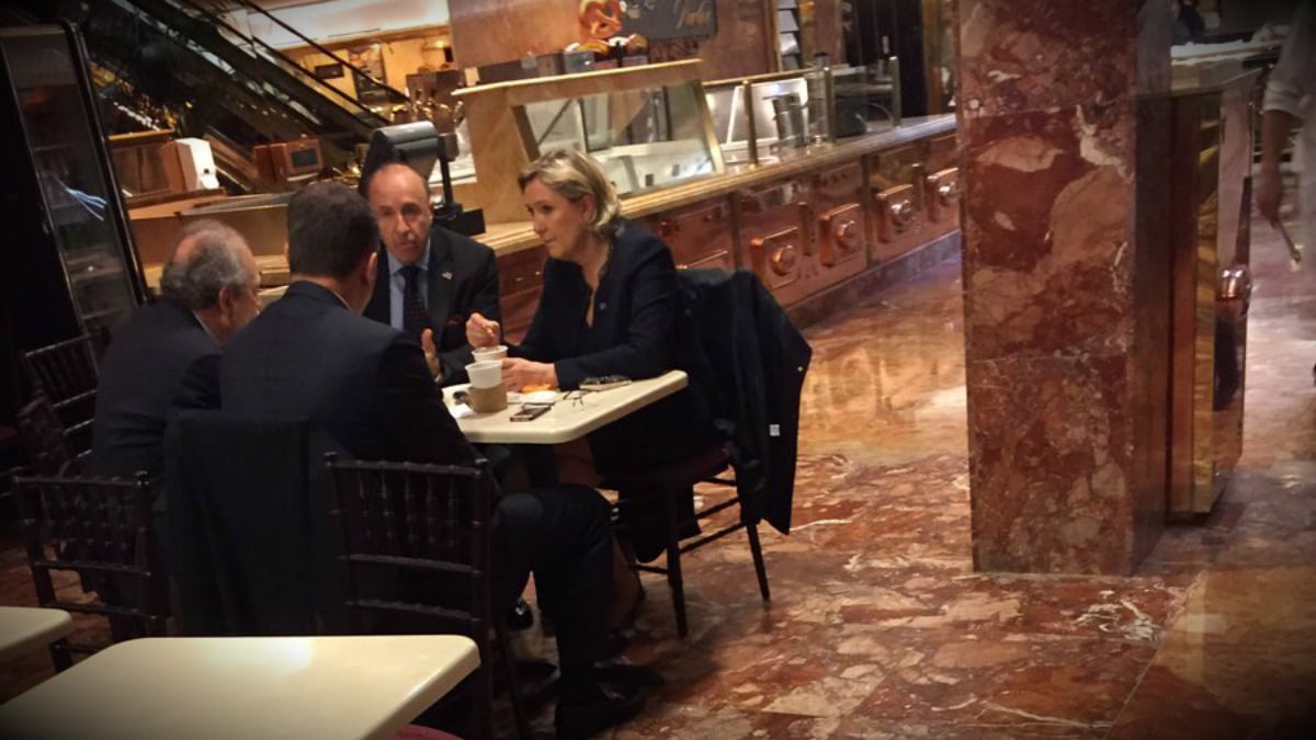 Marine Le Pen, en las instalaciones de la Torre Trump de Nueva York. (TW)