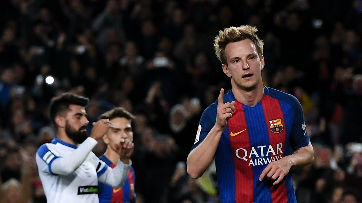 Rakitic celebra un gol con el Barcelona. (Getty)