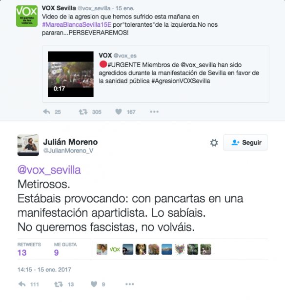 Miembros de VOX Sevilla son agredidos por izquierdistas por defender la sanidad