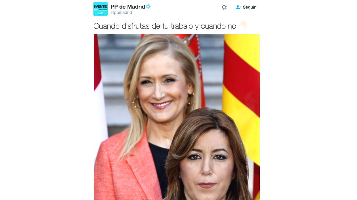 El tuit del PP de Madrid en el que aparecen Cristina Cifuentes y Susana Díaz (Foto: Twitter)