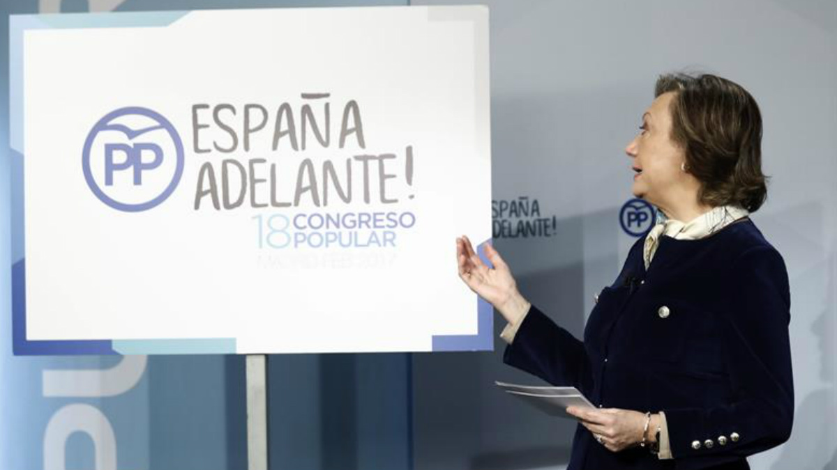 Luisa Fernanda Rudi presentando el lema escogido para el XVIII Congreso Nacional del Partido Popular. Foto: EFE