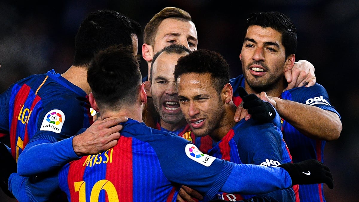 Neymar, celebrando el gol ante la Real Sociedad.