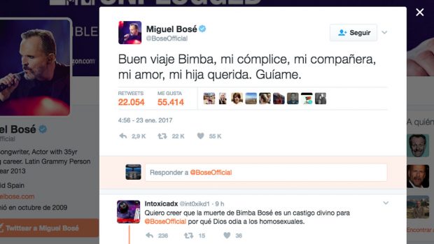 Muere Bimba Bosé: Twitter Miguel Bosé