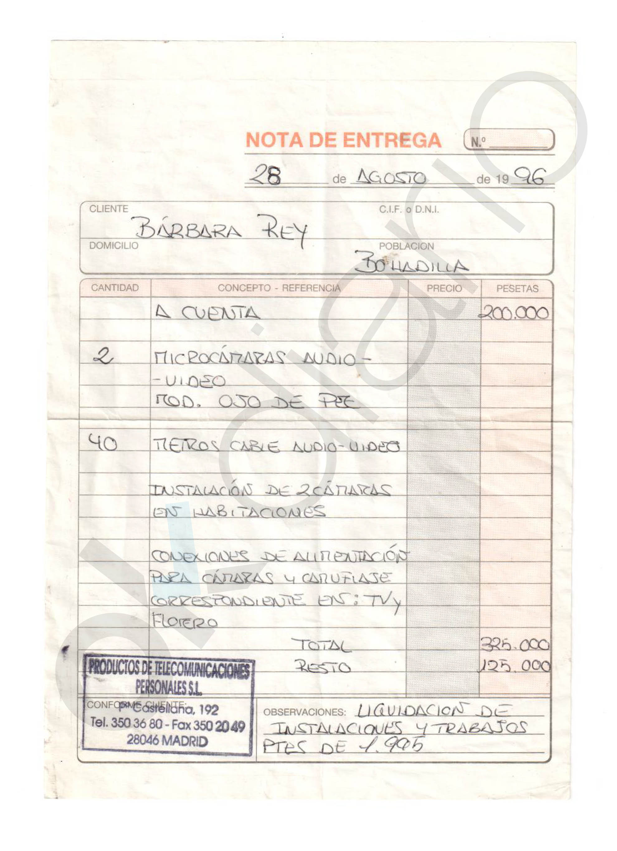 Aquí está la factura de la compra del material con el que Bárbara Rey grabó sus citas con Juan Carlos I