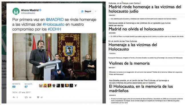 Ahora Madrid miente: se atribuye el primer acto en memoria del Holocausto pero se hace desde 2007