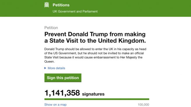 Más de un millón de británicos firman para que Trump no pueda pisar el país
