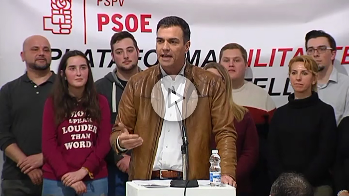 Pedro Sánchez se dirige a sus seguidores en Castellón.