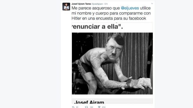 La revista satírica podemita El Jueves compara al ultramaratoniano y broker Josef Ajram con Hitler