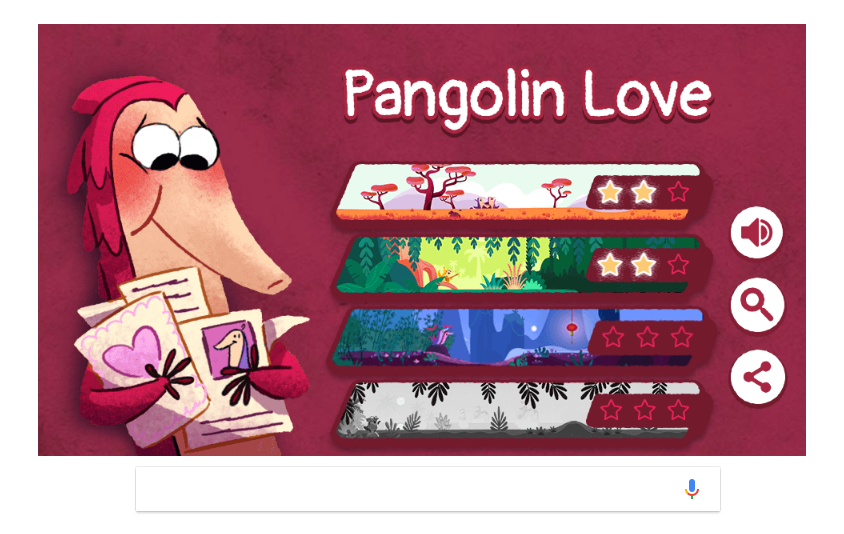 Google dedica un Doodle interactivo, a modo de juego, al pangolín, un curioso animal en peligro de extinción.