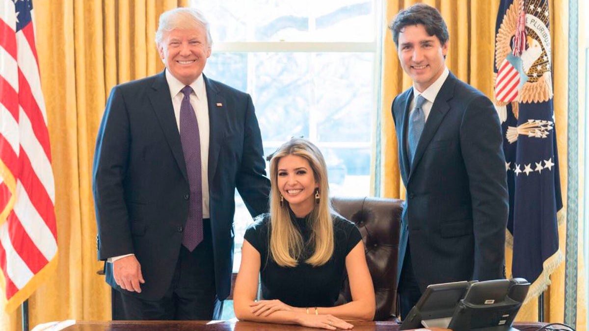 Donald Trump, Ivanka Trump y Justin Trudeau. (Foto: AFP)
