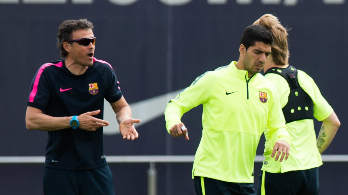 Luis Suárez junto a Luis Enrique en un entrenamiento. (Getty)