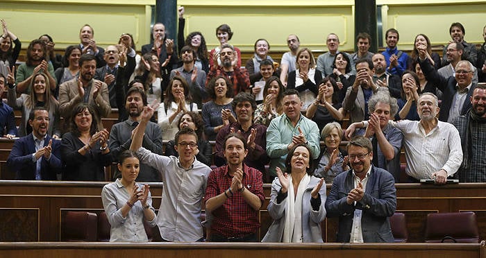 Los diputados de Podemos, en el Congreso.