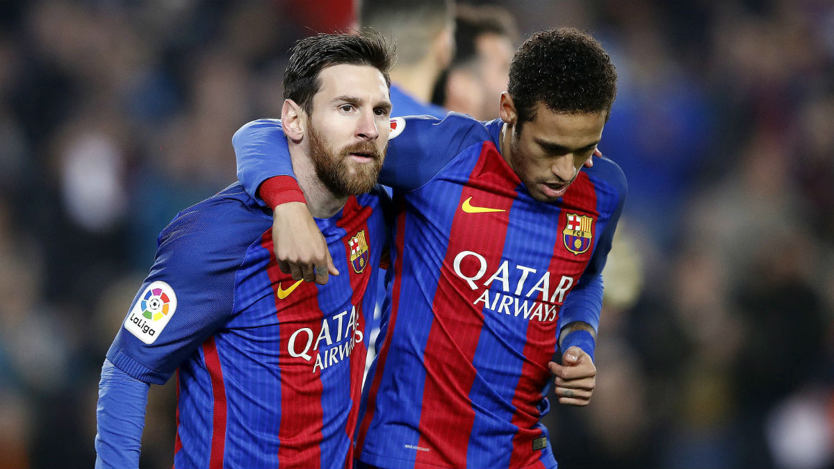 Messi y Neymar celebran un gol al Leganés. (EFE)